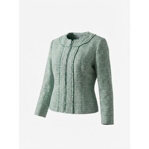 Kasper Petite Green Tweed Collarless Jacket Blazer Womens Size 6P